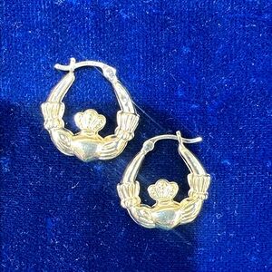14 K yellow Gold Claddagh Hoop Earrings - Women Jewelry